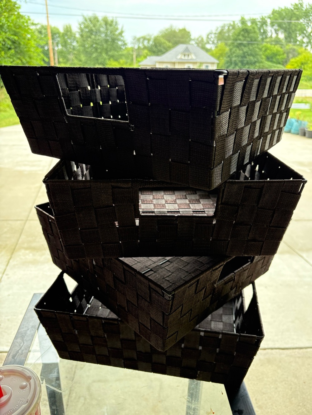4 BLACK WOVEN STRAP SHELF TOTE 13x15x5 INCHES